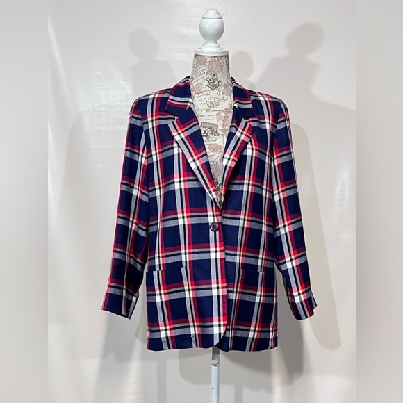 PENDLETON Classic Navy, red and white‎ plaid single button blazer size S. - Picture 5 of 12